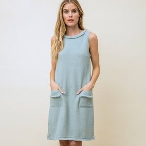 Mystree Sage Green Knit Sleeveless Dress Pockets Lined & Matching Jacket